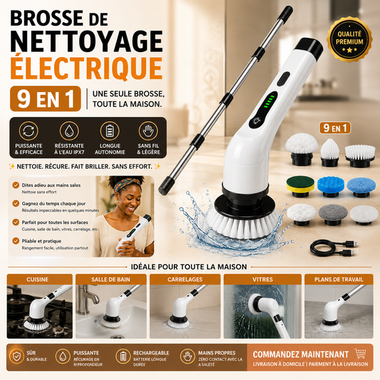 Brosse Électrique Rotative 9 en 1 — Nettoyage Puissant Sans Effort